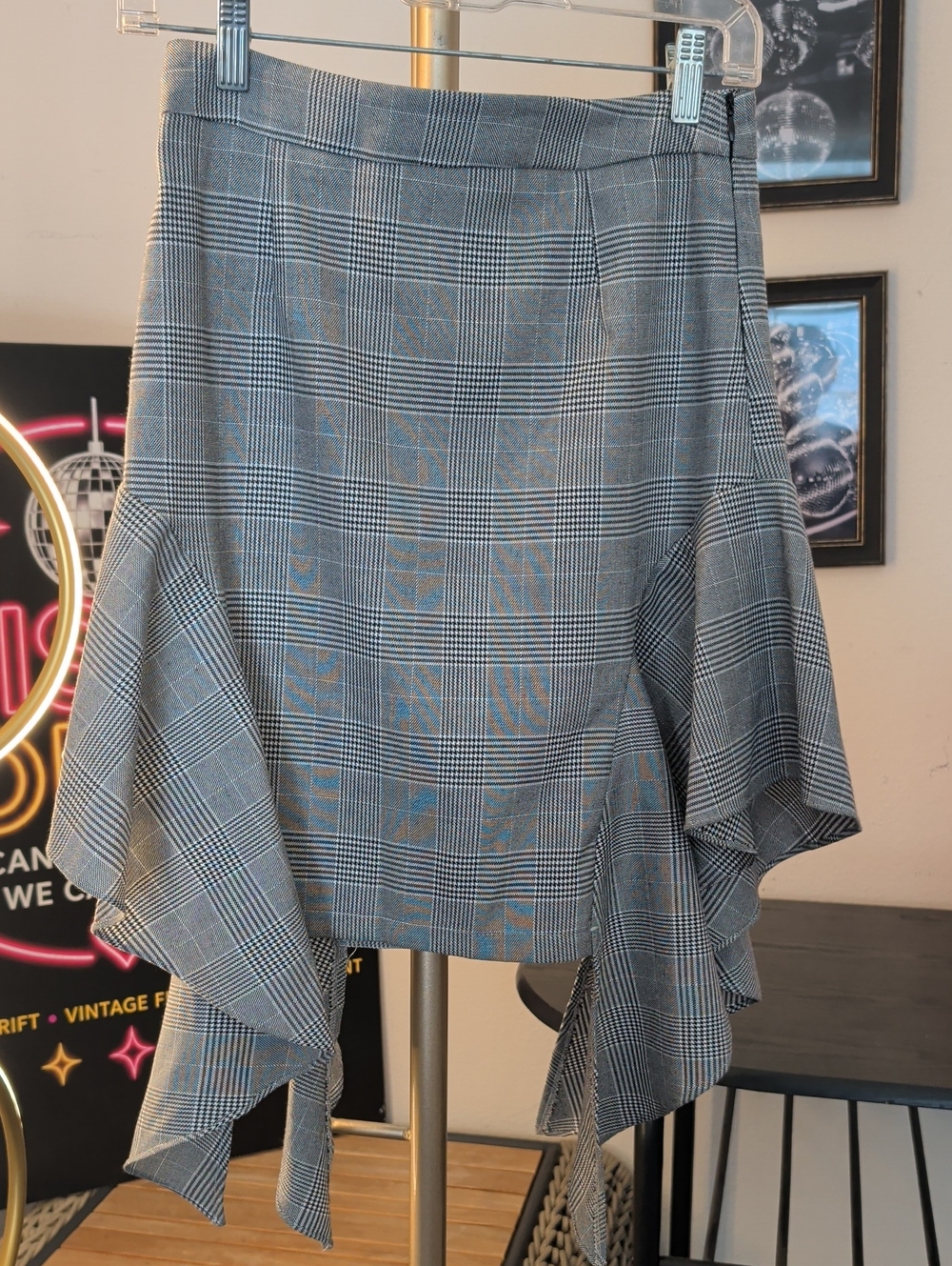 Chicwish Gray Plaid Asymmetrical Ruffle Skirt